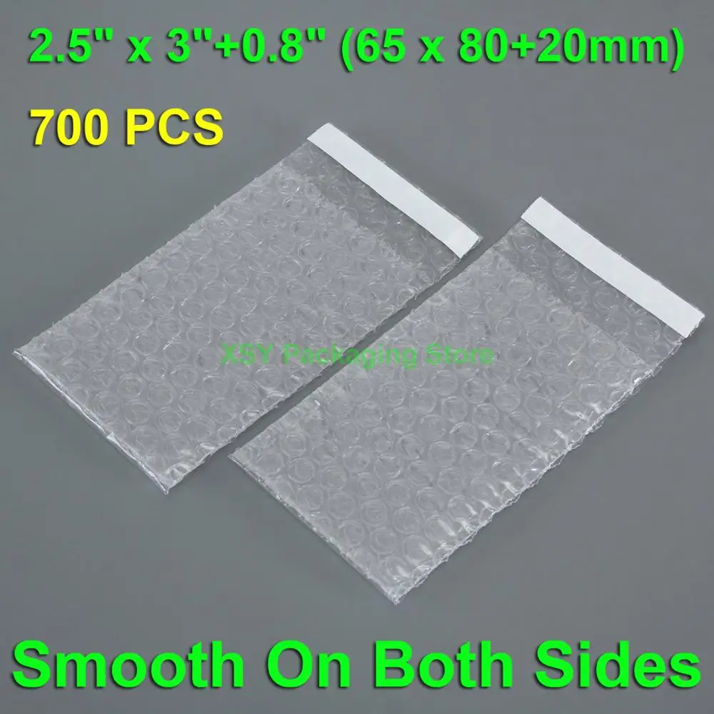 

700 Pieces 2.5" x 3"+0.8" (65 x 80+20mm) Clear Bubble Bags Small Size Plastic Packing Envelopes Poly Packaging Pouches Self Seal