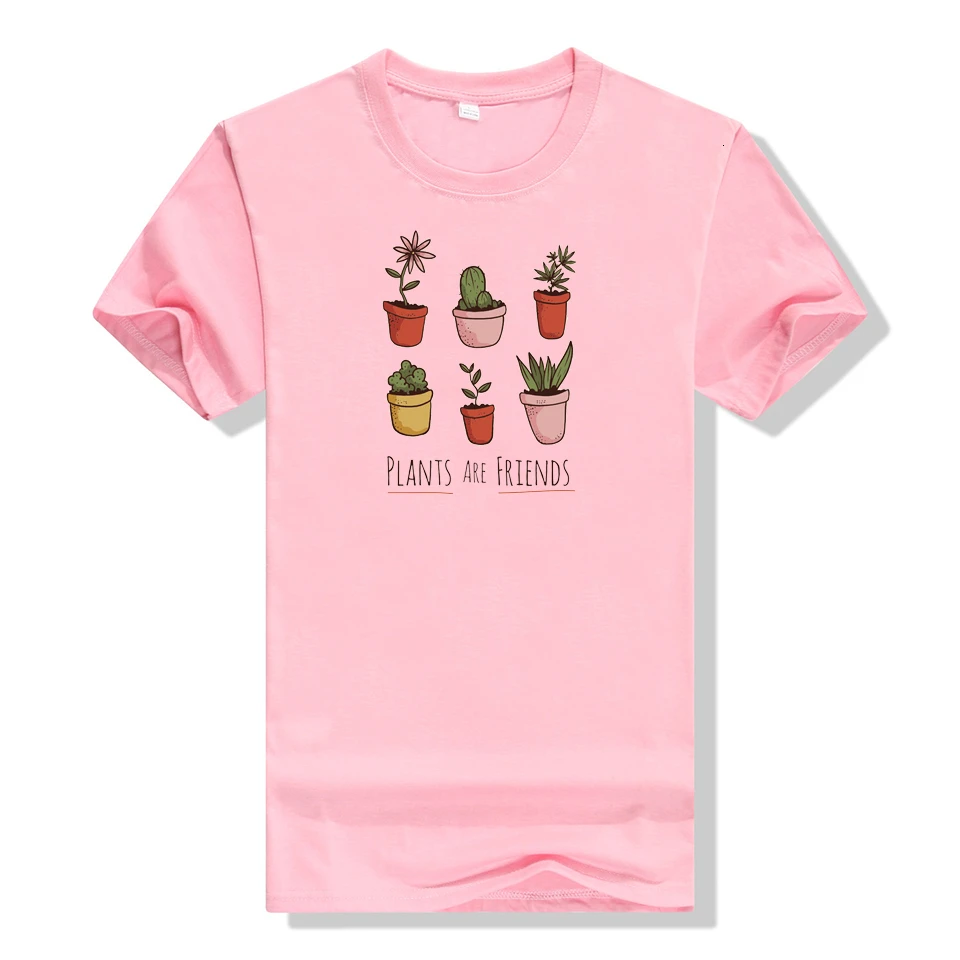 Простая хлопковая Повседневная футболка с принтом растений в горшках сезон