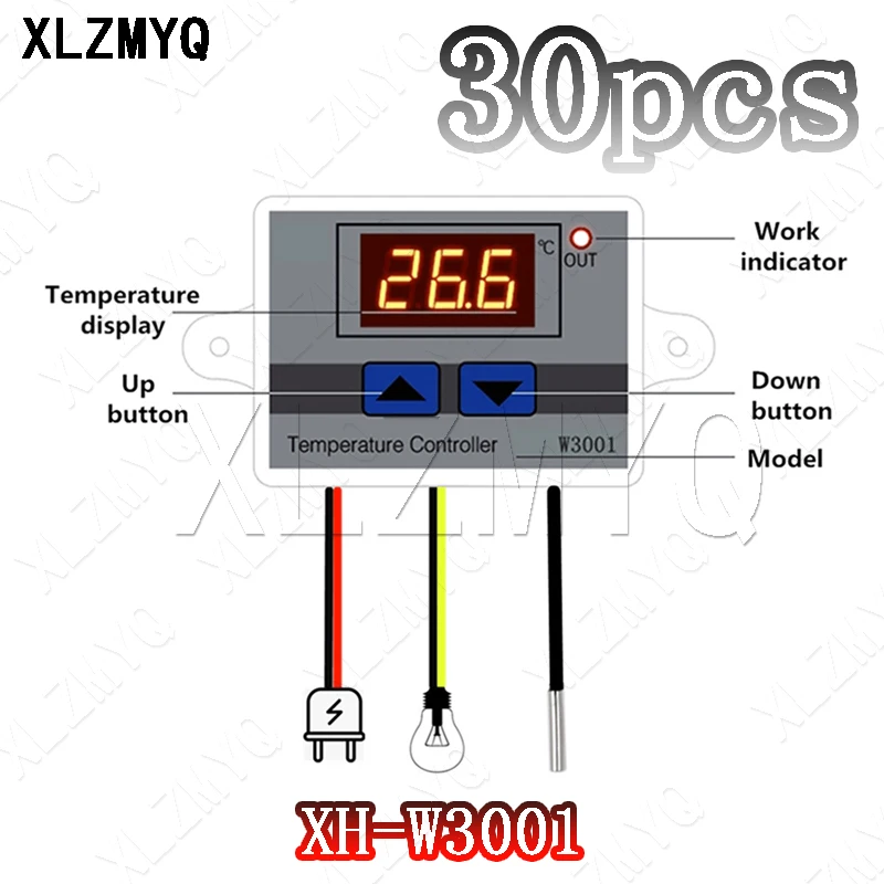 

30pcs / XH-W3001 10A 12V 24V 220V AC Digital LED Temperature Controller 3001 For Incubator Cooling Heating Thermostat NTC Sensor