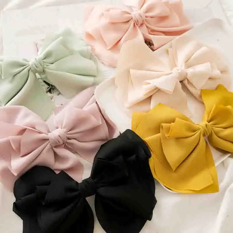 

Solid Color Large Bow Barrette Chiffon Three Layers Hair Accessories Solid Color Bag Waist Macaron Hairpin Fabric Spring Clip
