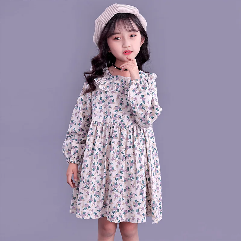 

Платье для девочек Новая Корейская версия хлопковой юбки с цветочным принтом детское платье одежда для больших девочек Размер 90/140