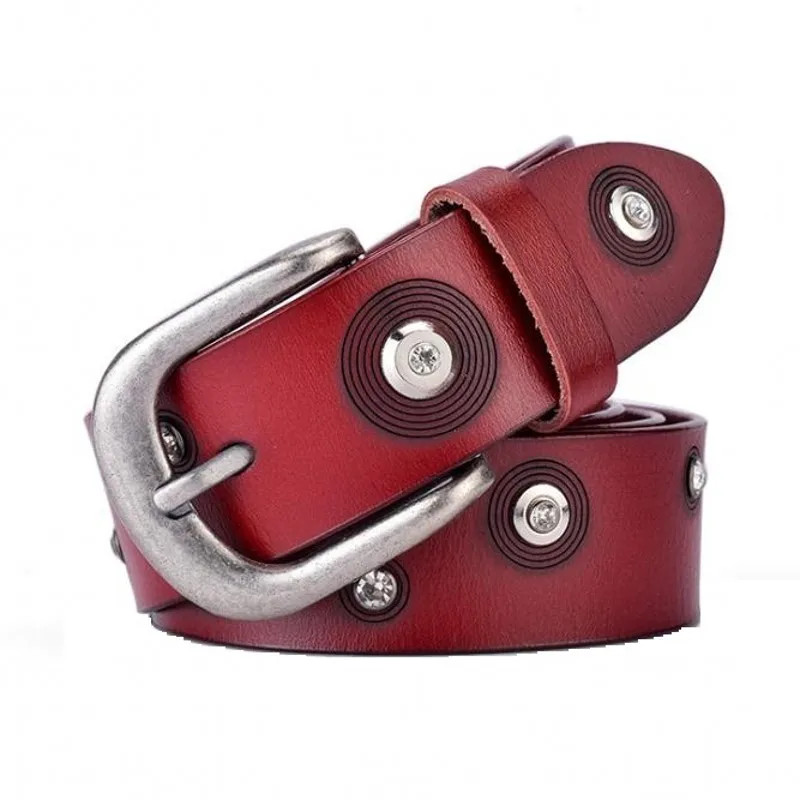 New Studded Woman Belt Genuine Leather High Quality Cow Skin Strap Fashion Luxury Designer Brand  Pin Metal Buckle Ladies Items
