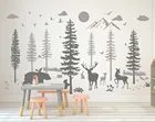 Большая лесная сосна медведь Гора Настенная Наклейка Спальня олень Джунгли Лес зоопарк Птица Животное солнце природа Настенная Наклейка