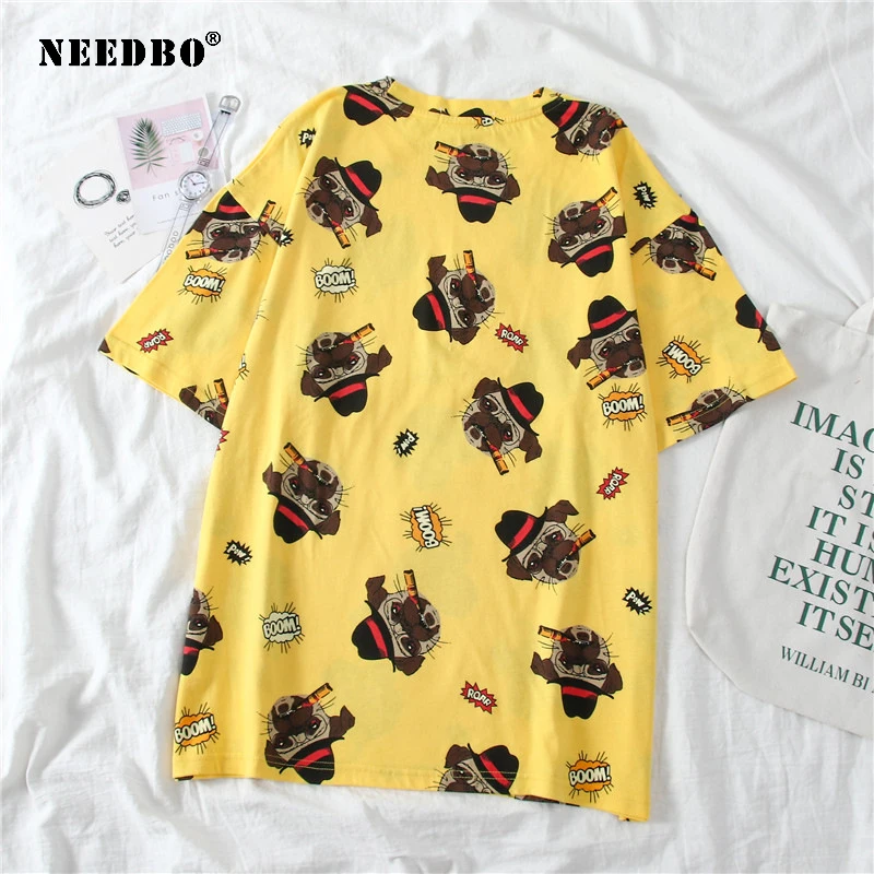 

NEEDBO Summer Tshirt Women Print Cute Casual Women Tshirt O-Neck Short Sleeve Harajuku Streetwear Ladies t-shirt Tops & Tees