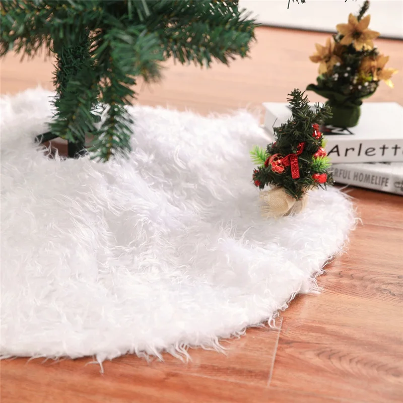 

Christmas Tree Skirt Pure White Home Decoration Long Fur Plush High Quality Xmas Carpet New Year 2022 Navidad Home Decor