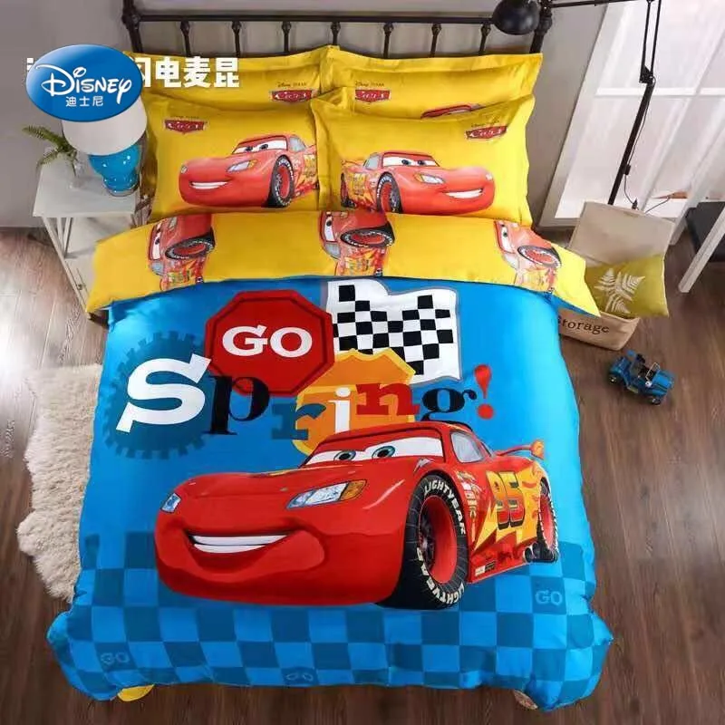 Disney Cartoon Cars Pattern Bedding Duvet Quilt Cover Bed Sheet Pillowcase King Queen Single Number Boy Bedroom Decoration