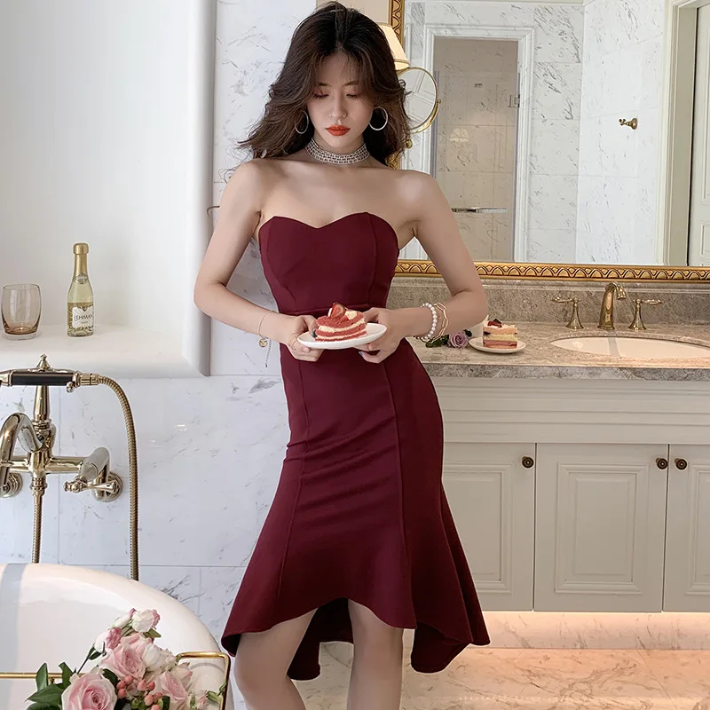 

Elegant Vintage Off Shoulder Ladies Sexy Party Mermaid Dress Bodycon Bandage Autumn Dress Strapless Red Women Dresses Vestidos