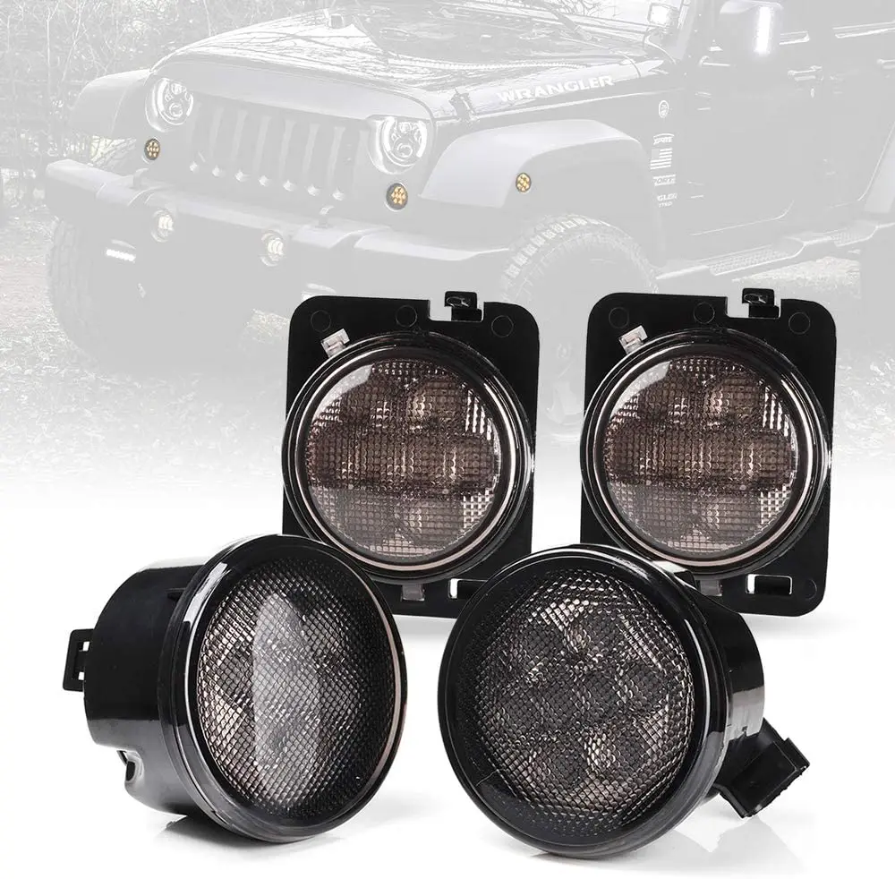

1 pair Smoked Lens Amber LED Front Replacement Turn Signal Lights & Fender Side Marker Lights Assembly