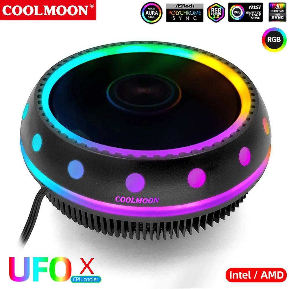 

COOLMOON CPU Heatsink Cooler Fans Cooling For Intel LGA 1150 1155 1156 775 1366 AMD AM2 AM2+ AM3+ AM4 3 Pin RGB CPU Cooler