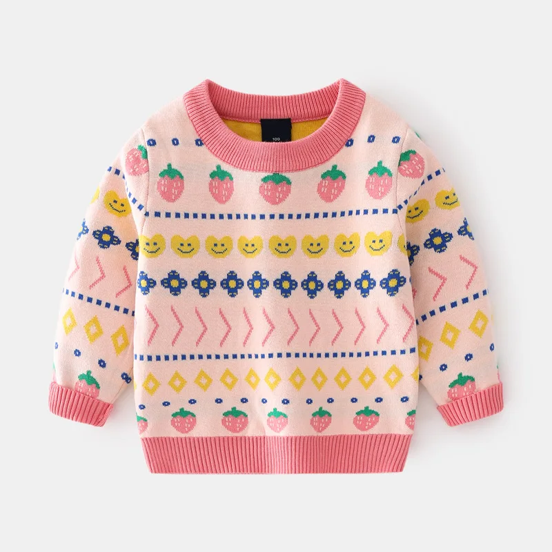 

Children's Sweaters European and American Style Knitted Pattern O-neck Collar Girl's Sweaters Colthing