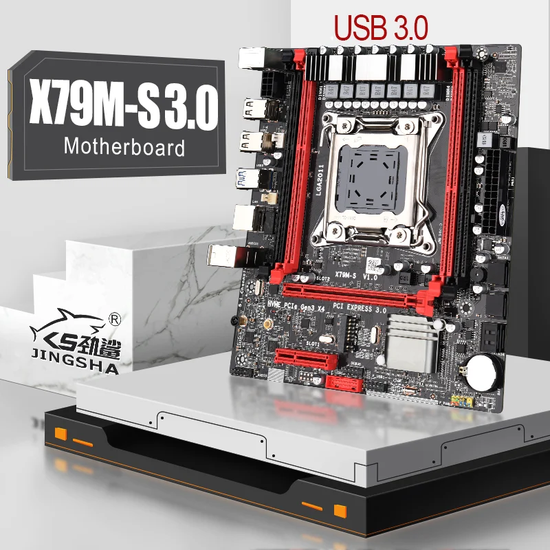 Фото Материнская плата JINGSAH X79M-S3.0 LGA2011 USB3.0 2 канала DDR3 64 ГБ ОЗУ NVME M.2 SSD поддержка памяти