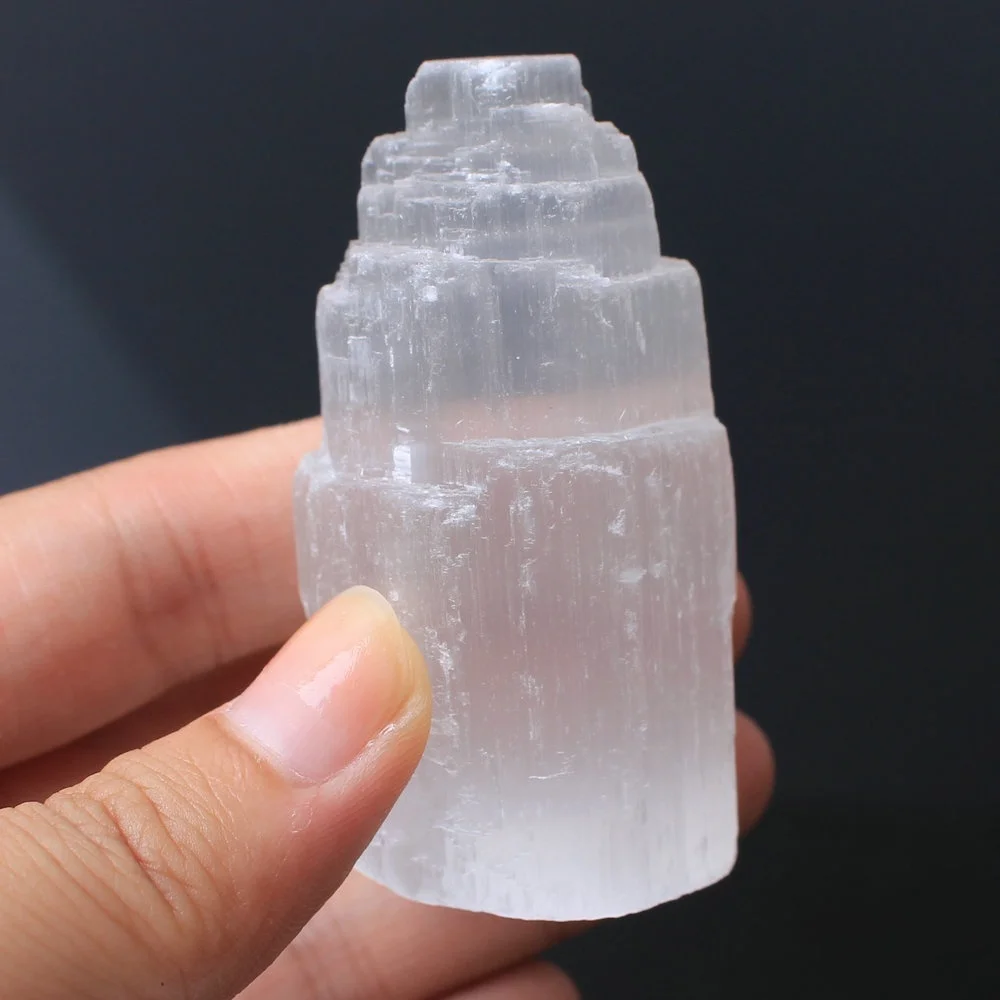 Натуральный прозрачный белый селенит гипс искусственная башня в форме ладони