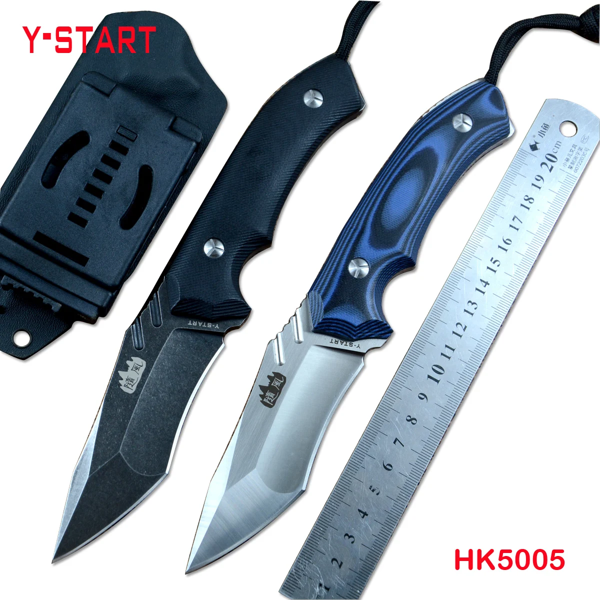 

Y-START Wolf Fixed Outdoor Hunting Knives AUS-10 Stainless Steel Blade G10 Handle with Kydex Case