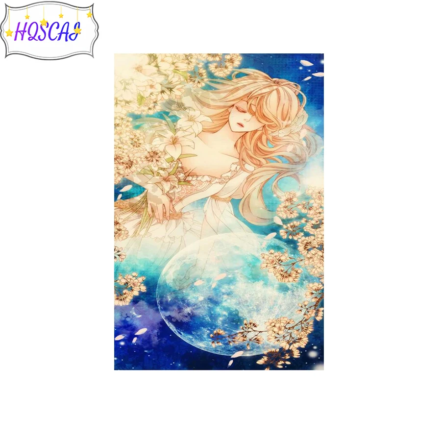 Full Square /round Diamond Anime girl moon 5D DIY Diamond Painting 3D Embroidery Cross Stitch Rhinestone Painting Decor pictures