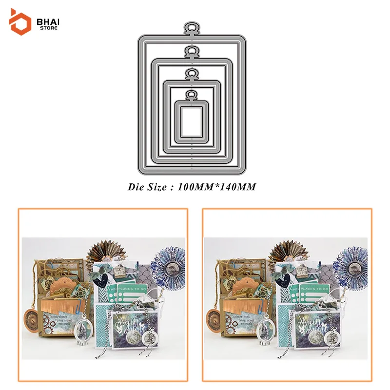 

4Pcs Rectangle Label Frame Metal Cutting Dies Stencil DIY Cards Stencils Photo Album Embossing Paper Making Scrapbooking Knife M