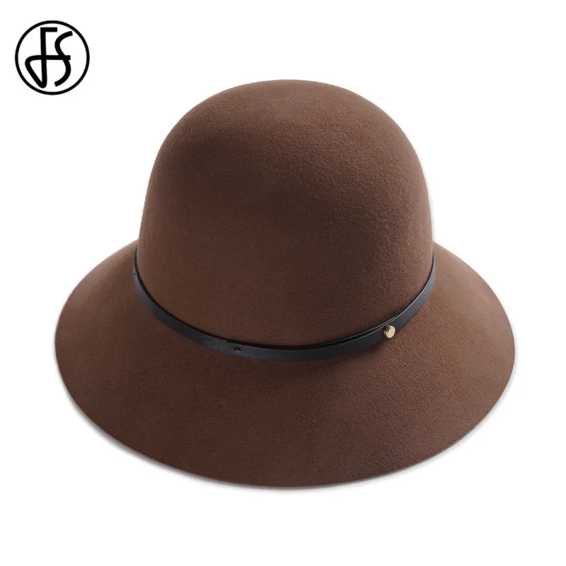 Женская шляпа Колокол FS Повседневная теплая из 100% шерсти с широкими полями