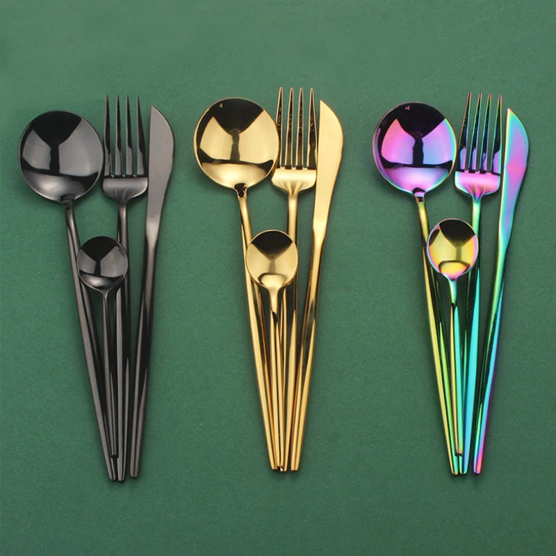 Ins чистая красная 304 нержавеющая сталь столовые приборы Блестящий Западный