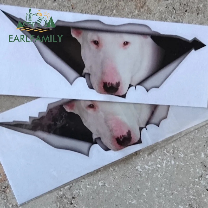 EARLFAMILY, 13 см x 4,9 см, белый бультерьер, автомобильная наклейка, рваная металлическая наклейка, Светоотражающая наклейка, s, водонепроницаемая, для автомобиля, стильная, для домашних животных, наклейка с собакой