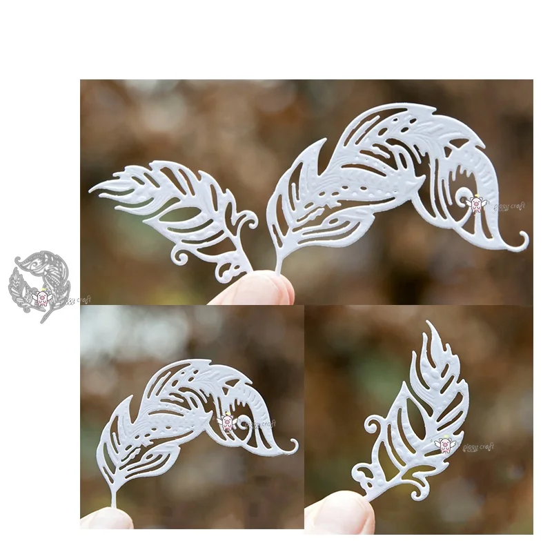 

Mmao Crafts Metal Steel Cutting Dies New 2Pcs Feather decoration Stencil For DIY Scrapbooking Paper/photo Cards Embossing Dies