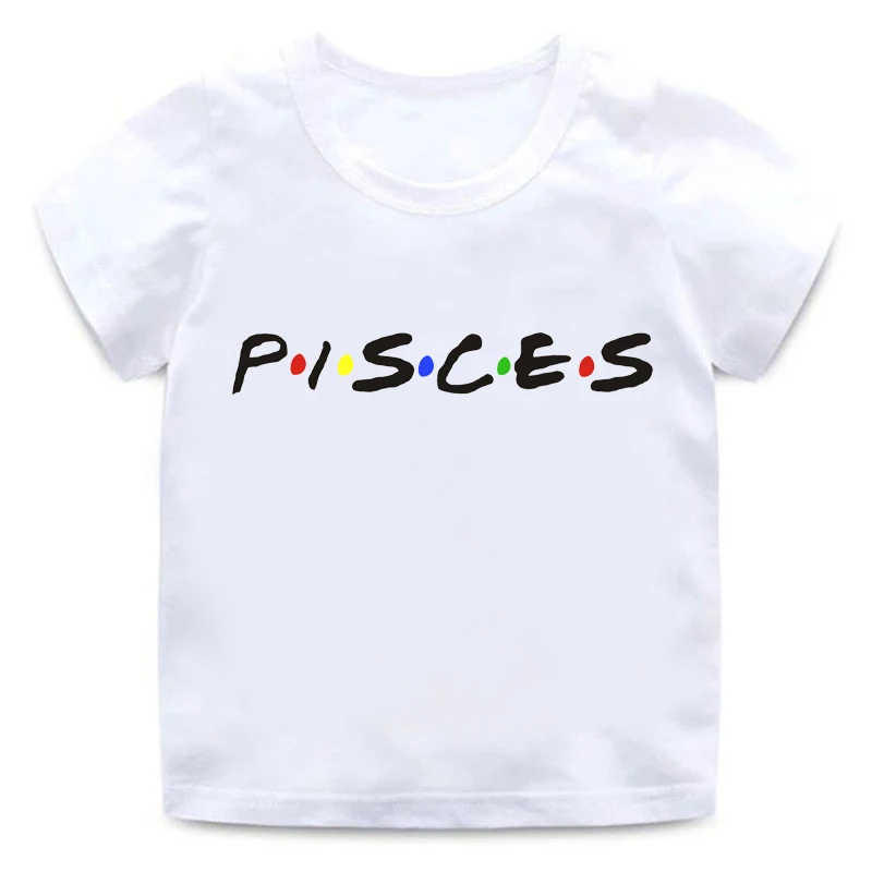 

Summer New Fashion Short Sleeve Tshirts Twelve Constellations Pisces Letters Print Children T-shirt Kids Girls Boys Tops Tee