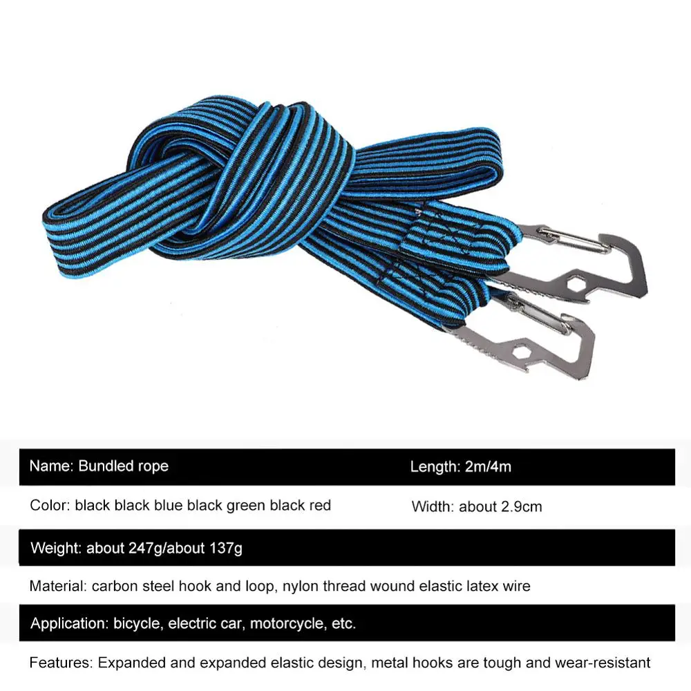 

Electric Car Trunk Bicycle Strap Binding Rope Motorcycle Hook Tied Cargo with A Elasticity Luggage Rope Bike Basket 2/4 Meters
