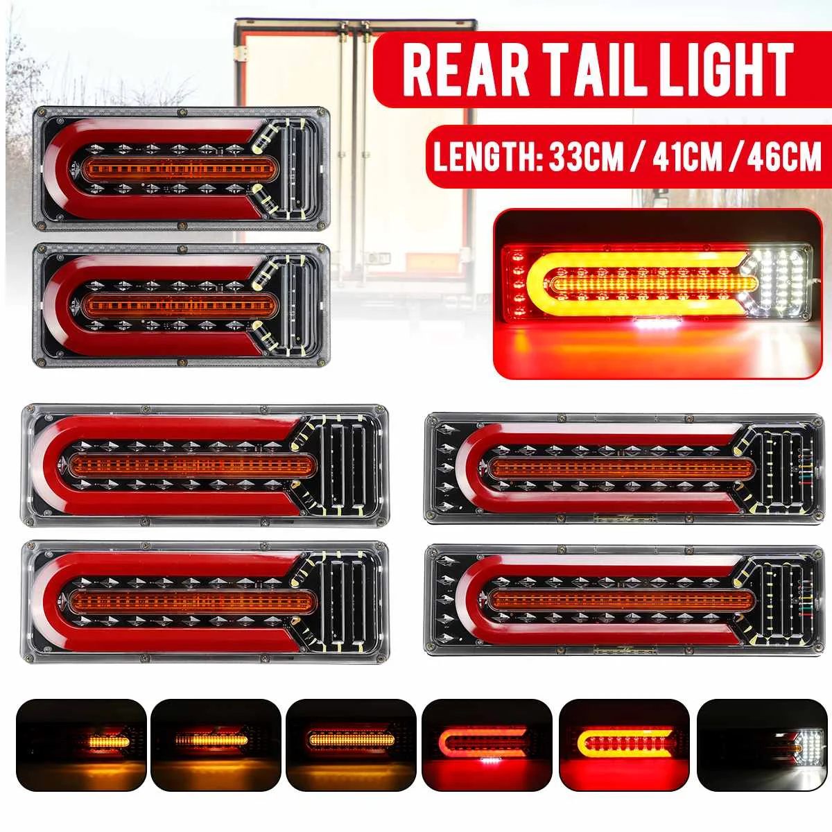 

2pcs LED Car Truck Trailer Lamp Tail Light Brake Light Turn Signal Lamp Rear Dynamic For Van Boat RV Caravan Bus Lorry UTV 24V