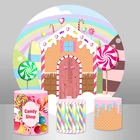 Фон для фотосъемки с изображением пончиков темы конфет бар фотозона декор для детского первого дня рождения баннер для новорожденных Круглый Круг душ