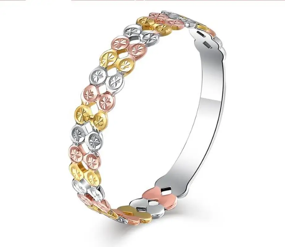 Трехцветные кольца Glitzy Starry 2 Row 18K AU750 из настоящего твердого золота модные