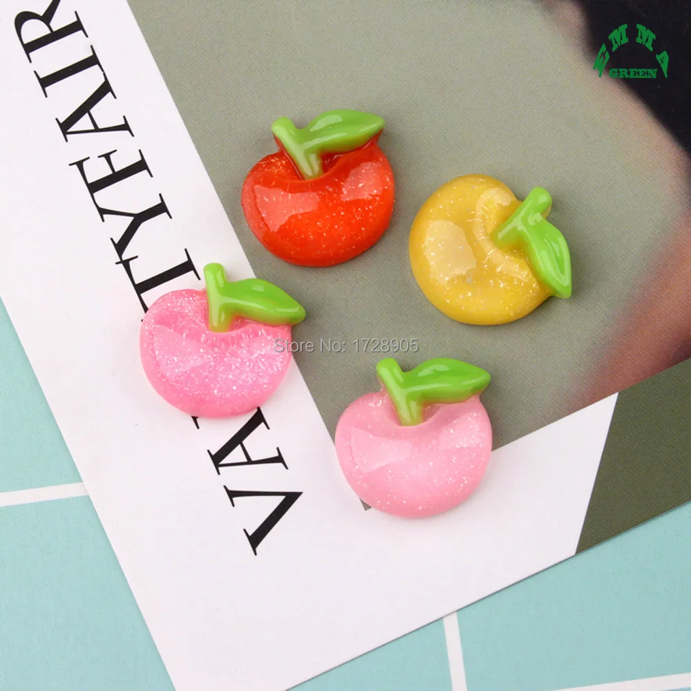 Слайм очаровательные бусины милое желе Яблоко Фрукты Смола Кабошон Kawaii с плоским