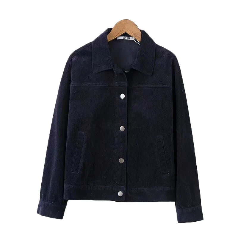 

PERHAPS U Women Corduroy Jacket Pocket Winter Autumn Outerwear Button Tassel Black Gray Blue C0043