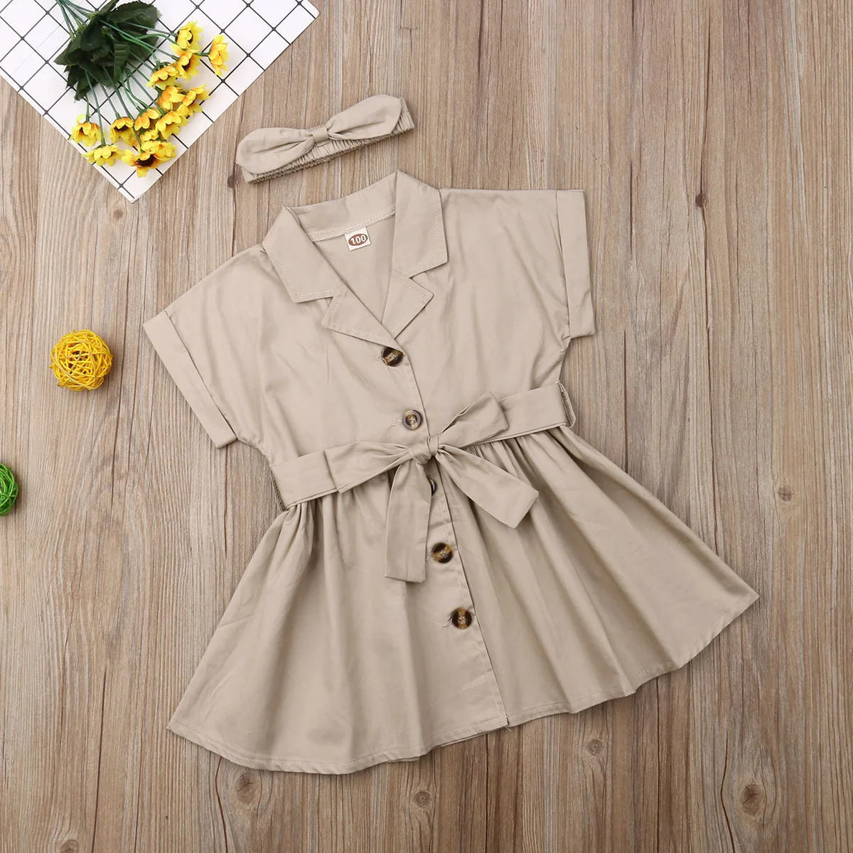 Платье с отложным воротником и ремнем для девочек 2-7 лет | Детская одежда обувь