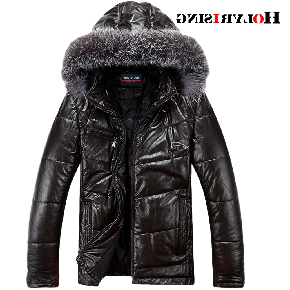 

Мужское кожаное пальто из 100% натурального меха енота и хлопка, Мужская парка на меху, мужская зимняя куртка из искусственной кожи 19387, Осень-...