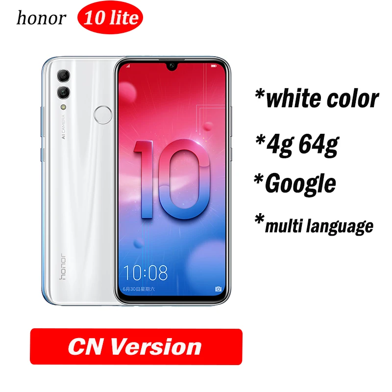 4g64 white Honor 10 Lite honor 10 смартфон 6,21 дюймов 2340*1080 Восьмиядерный мобильный телефон 3 камеры отпечаток пальца - Цвет: 4g64 white