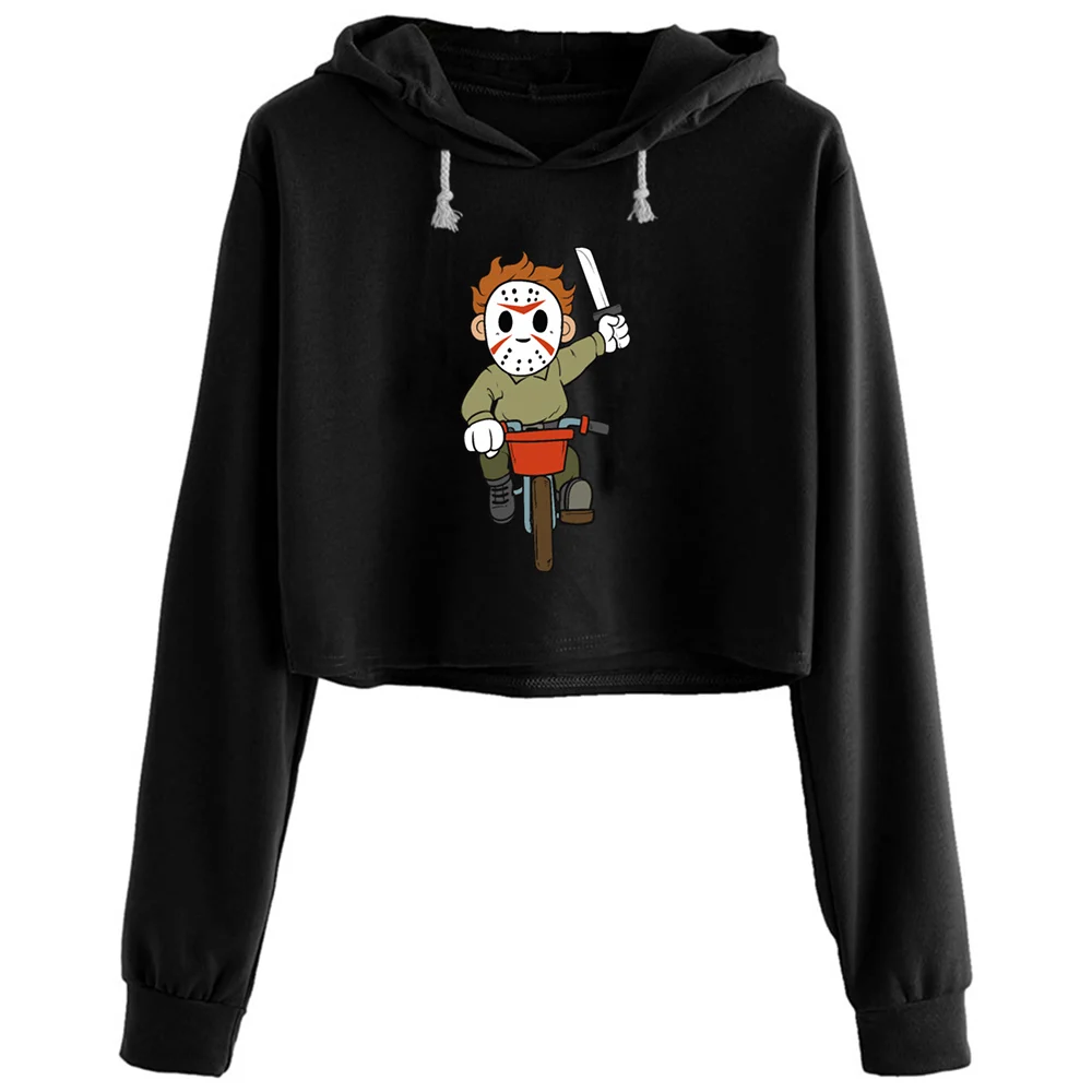 

Kids Jason And His Bike Crop Hoodies Women Y2k Kawaii Goth Grunge Pullover For Girls