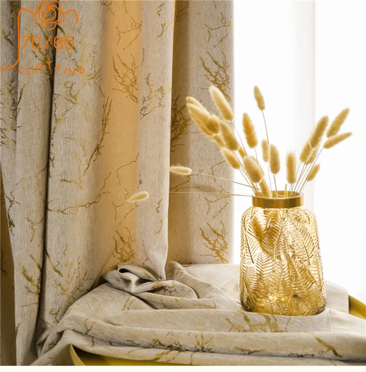 Modern Bronzing Branches Texture Blackout Curtains for Living Room Bedroom Chenille Blinds Jacquard Curtain Fabric Custom