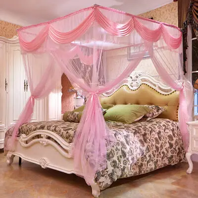 PINK Новинка, благородная Складная москитная сетка для кровати, москитная сетка, москитная сетка, сетчатые занавески, 3 отверстия для односпальной кровати, москитная сетка - Цвет: PINK