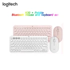 Комплект Logitech K380, клавиатура и мышь, беспроводные, Bluetooth, клавиатура Бесшумная клавиатура и мышь, K380, черный + галька, черный