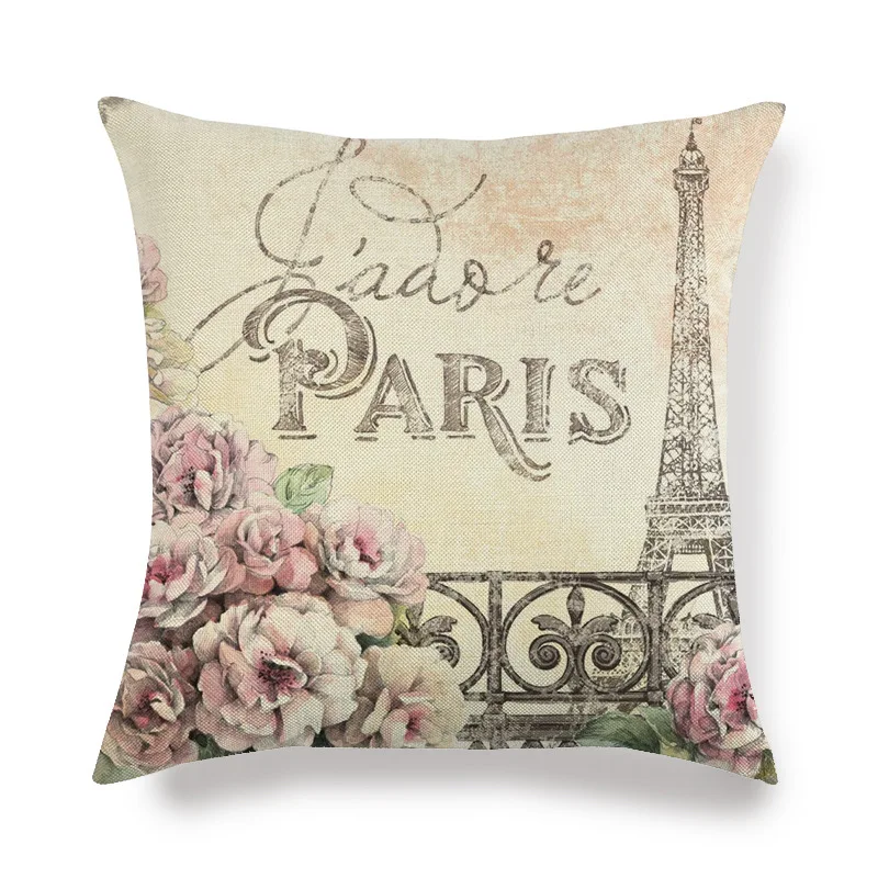 Английское слово ParisTower цветок бабочка городской пейзаж наволочка с декоративным