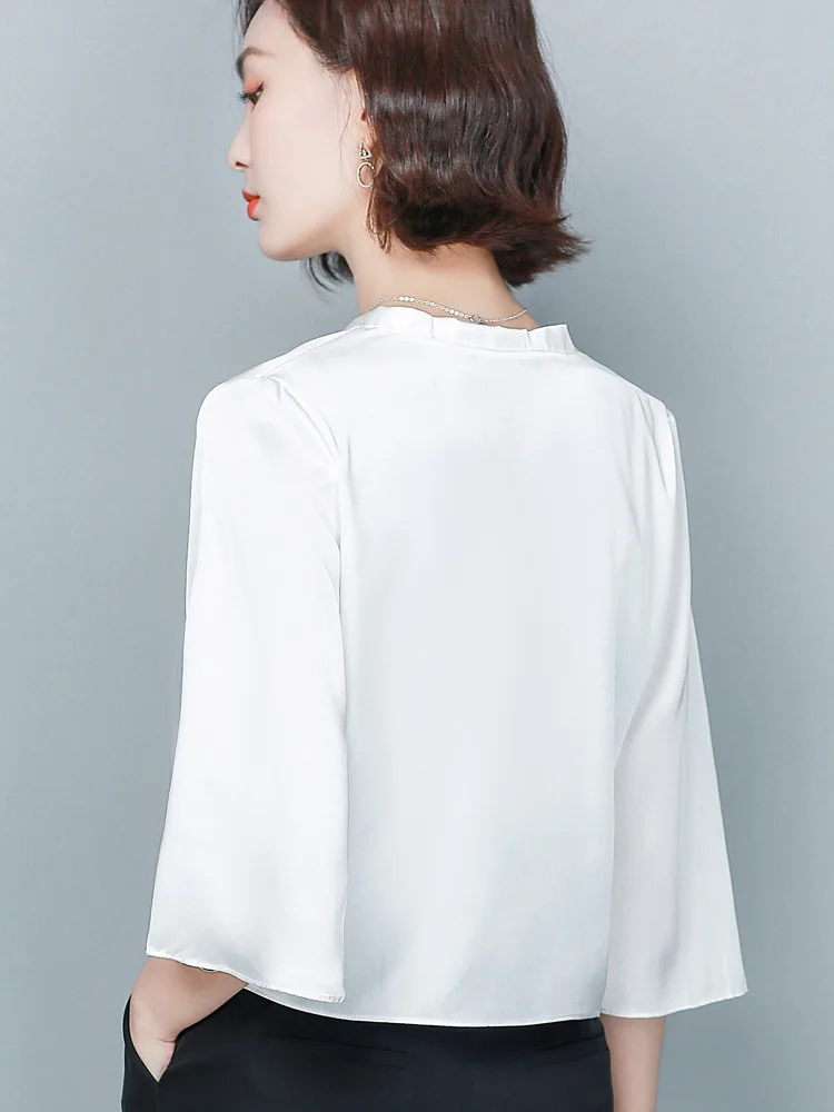

Bolero Real Silk Thin Blouse White Cloak Shirt Women Half Sleeve Office Lady Tops Elegant Blusa Mujer Shawl Loose Fashion Female