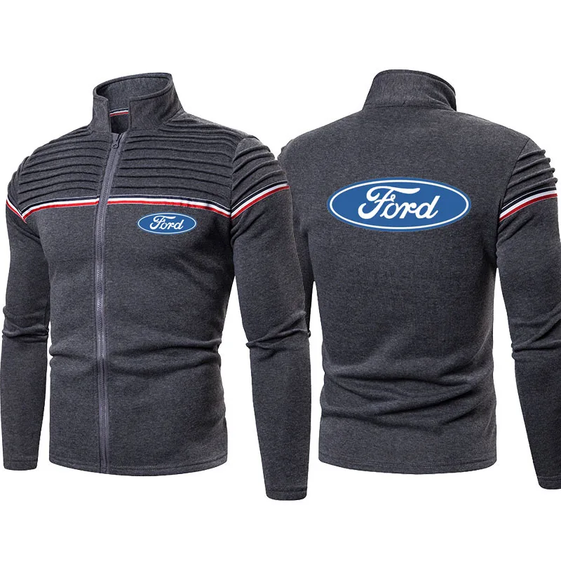 

Spring autumn high quality Men's jacket Ford car logo Print Stand-up collar cotton Men's zipper jacket Harajuku Men's clothing