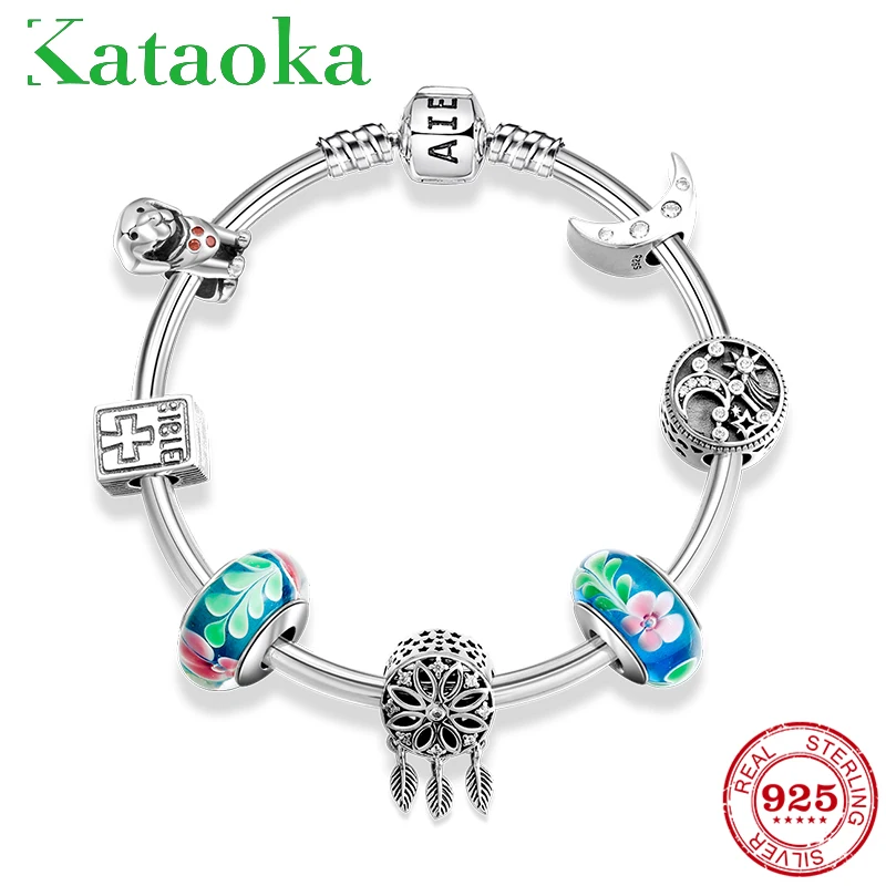 Ловец снов Подвески Луна стерлингового серебра 925 Браслеты сделай сам для модная