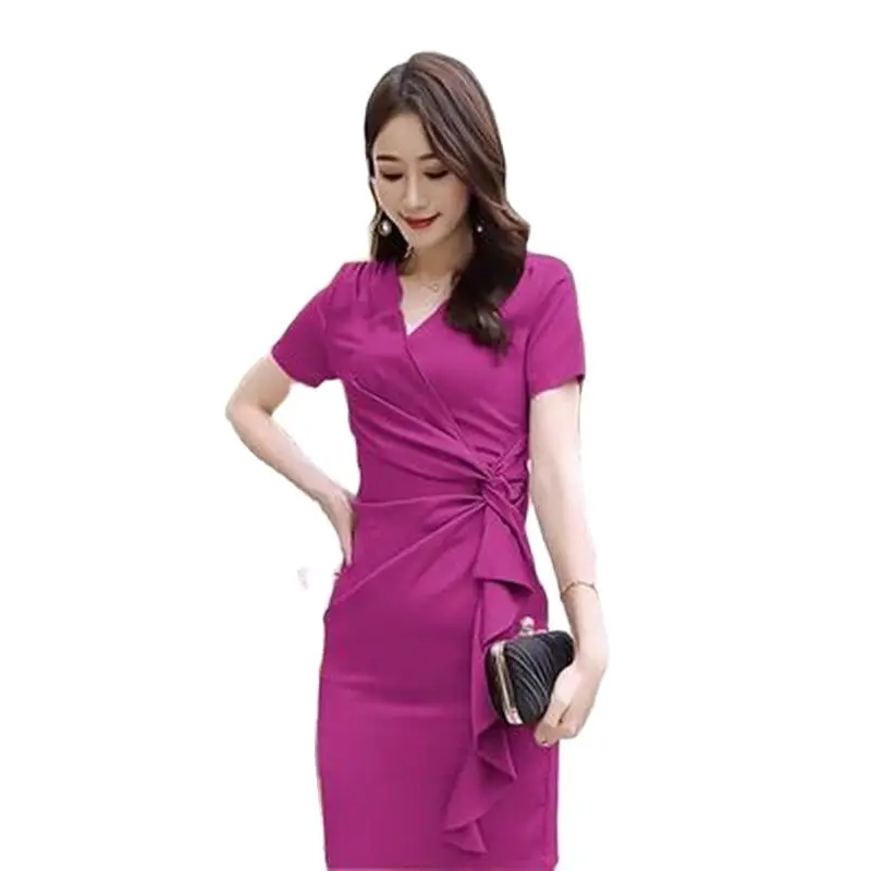 Женское элегантное платье с коротким рукавом повседневное эластичное