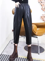 spring autumn 2021 womens genuine leather casual ninth pants high quality sheepskin leather harem pants c104