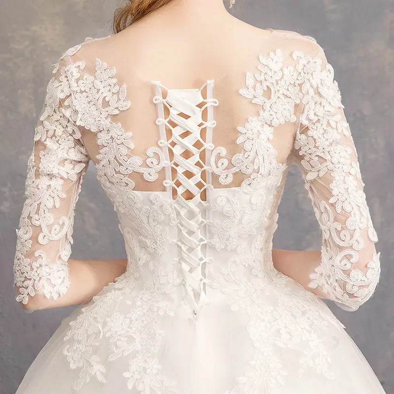 

LAMYA Luxury Lace Appliques Wedding Dresses Witn Half Sleeve Elegant Ball Gown Bridal Gowns Romantic Wed Dress Vestido De Noiva
