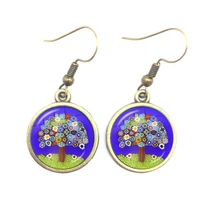 tree of life drop earrings murano millefiori 16mm glass cabochon earring jewelry for women girls gift wholesale