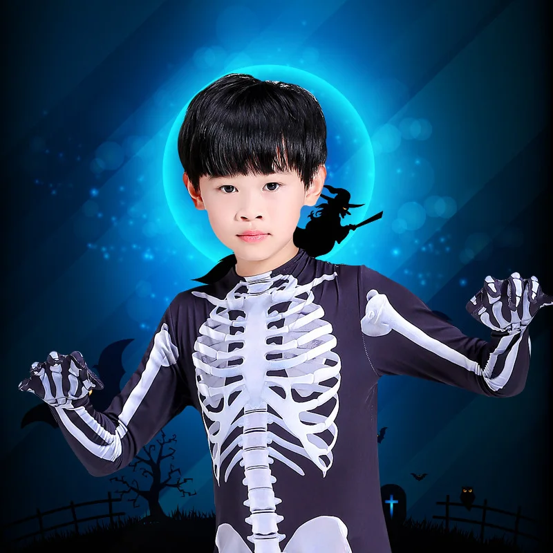 

Ghost Skull Cosplay Costumes Boys Jumpsuit Party Skeleton Costume Kids Party Fancy Dress Children Halloween with Mask