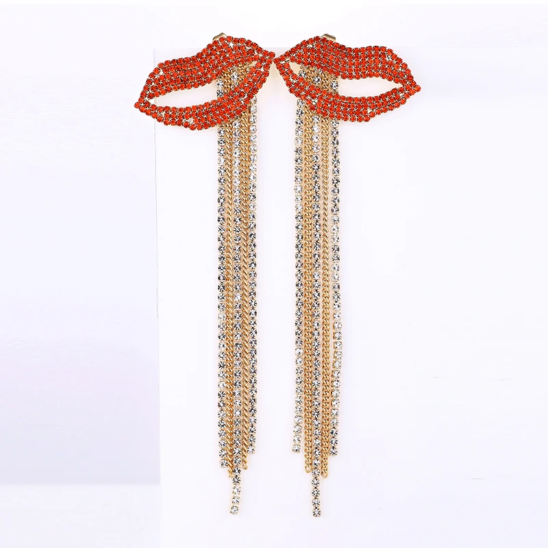 Очень девушка 127 мм длинные сексуальные розовые красные губы кисточкой серьги