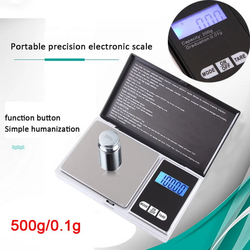 Silver 500G 0.1G Карманные весы 1 шт. кухонные весы точные цифровые с ЖК-дисплеем для пищевой медицины ювелирные изделия черные - Цвет: Silver 500G 0.1G