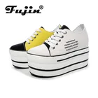 Fujinженские тонкие туфли; Новинка 2020 года; Женская обувь, увеличивающая рост; Осенняя повседневная обувь на платформе и каблуке; Парусиновая обувь на низкой платформе