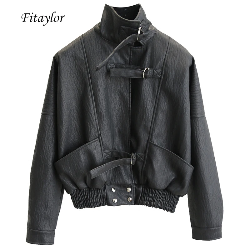Fitaylor Harajuku куртка из искусственной кожи с рукавами летучая мышь свободное